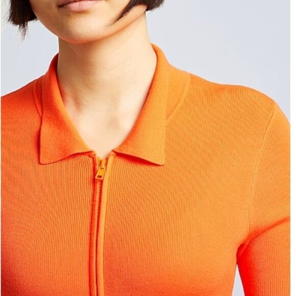 Woman ORANGE KNIT VISCOSE ZIP-UP POLO NECK DRESS Midi New with tag SIZE US XXL​ - Picture 3 of 5